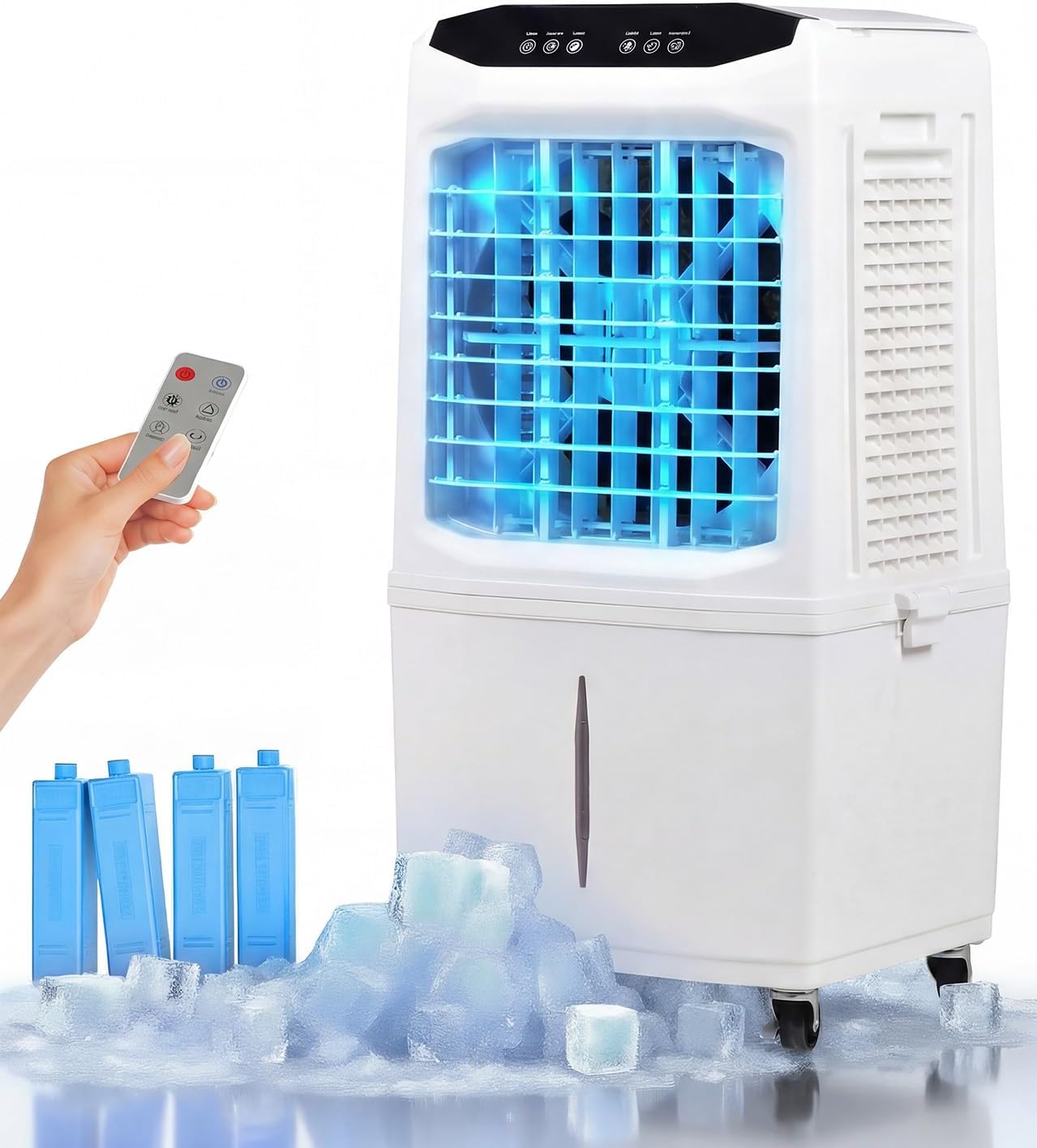 Swamp Cooler, 3300 CFM Evaporative Air Cooler with 18 Gallon Water Tank, 120° Oscillation, 12H Timer, Foldable Design and Remote Control, Outdoor & Indoor Air Cooler for Patio (white, 10GAL)