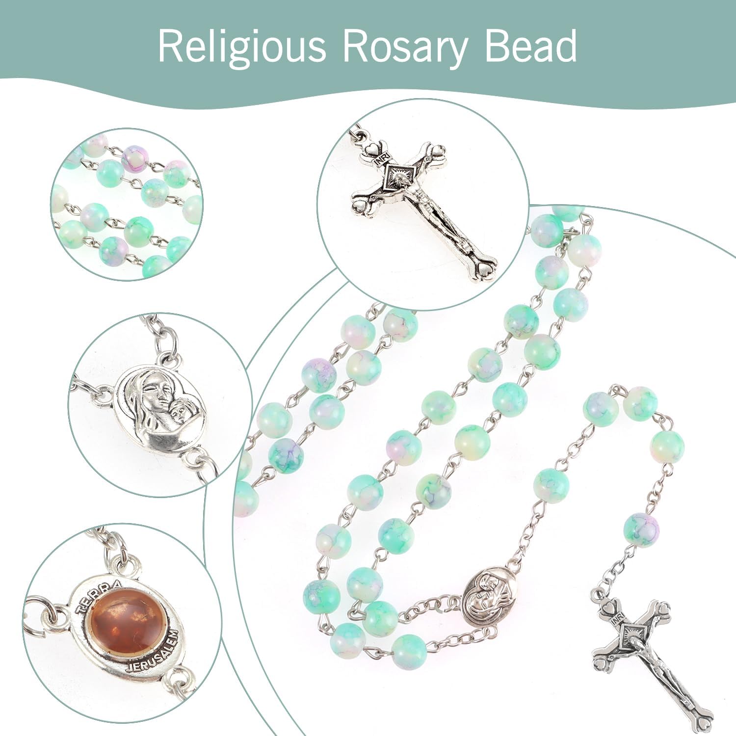 Catholic Rosary Beads for Women, Handmade Imitation Glass Pearl Rosary Necklace With Crucifix Cross, First Communion Gifts, Wall Crosses Christian Gifts - Image 4