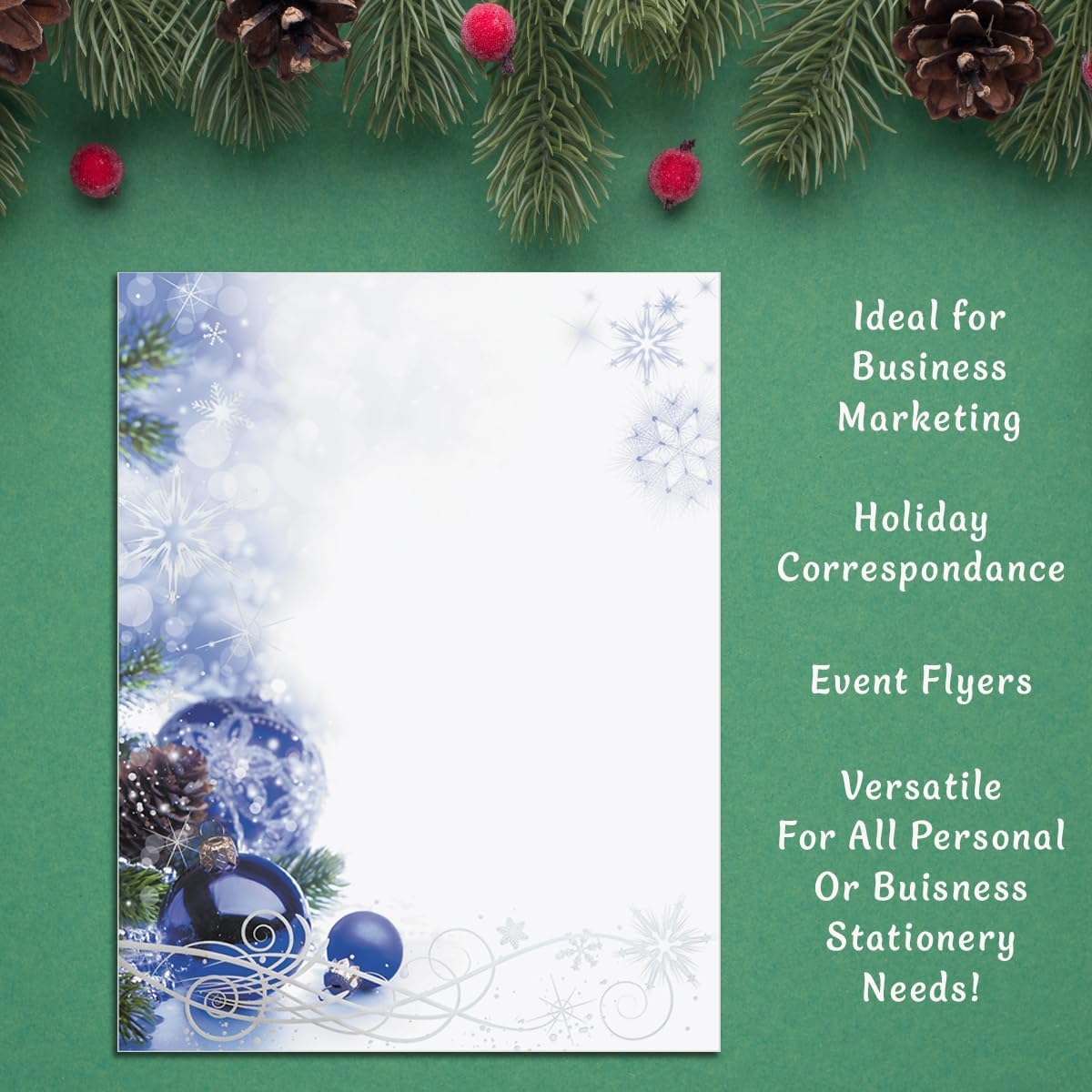 PaperDirect Winter Sapphire Elegance Holiday Border Papers, 8.5" x 11" Christmas Stationery for Flyers, Cards, Invitations, Newsletters, Scrapbooks, Events, and School or Business Use, 100 Sheets