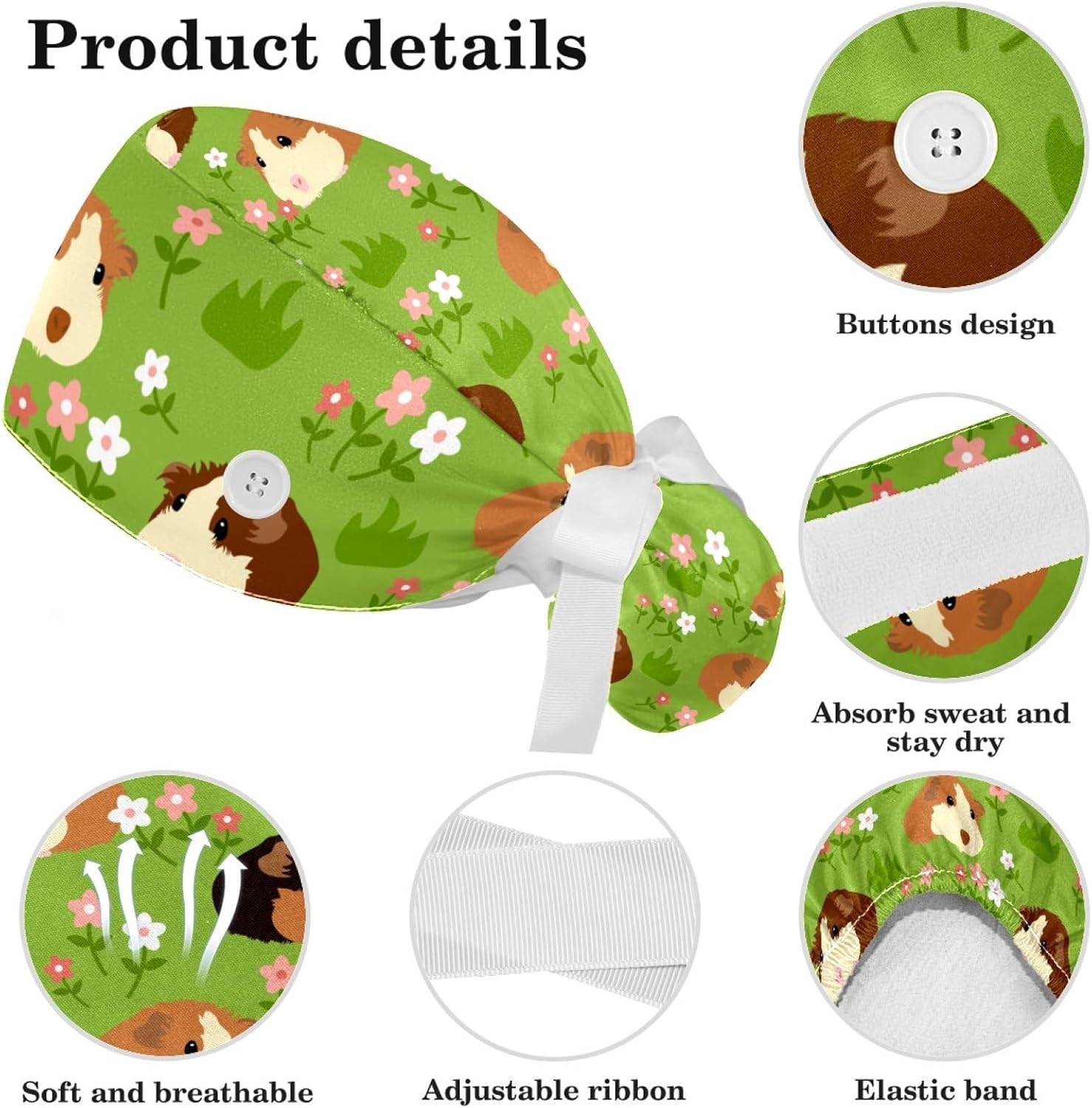 Brain with Knowledge Women’s Working Caps with Scrunchy Long Hair Cover Ribbon Lace-Up Hat