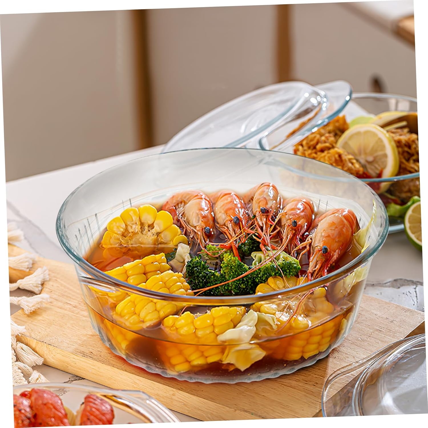 Casserole Dish Set Glass with Lid 1.6l Round Glass Bakeware Easy to Clean