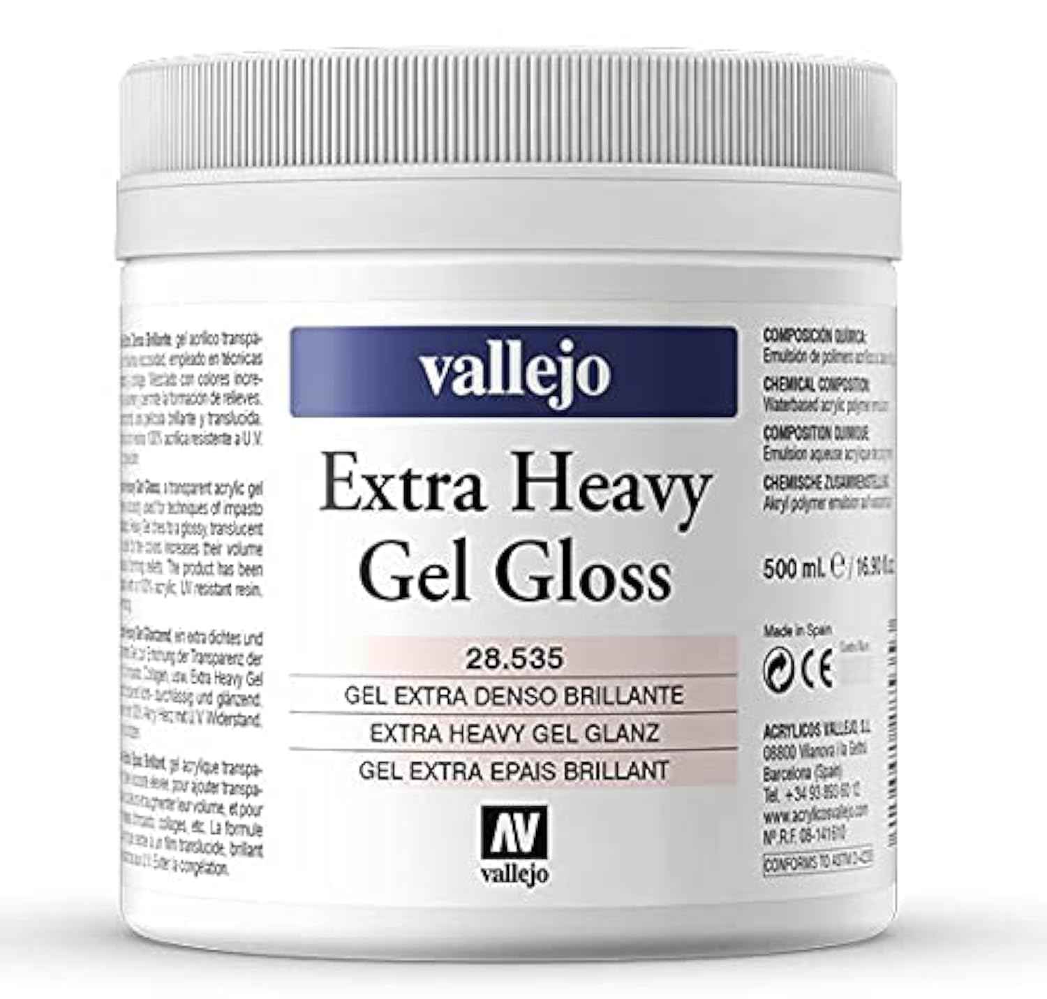 Vallejo Acrylic Extra Heavy Gel Gloss Medium, 500ml, Beige