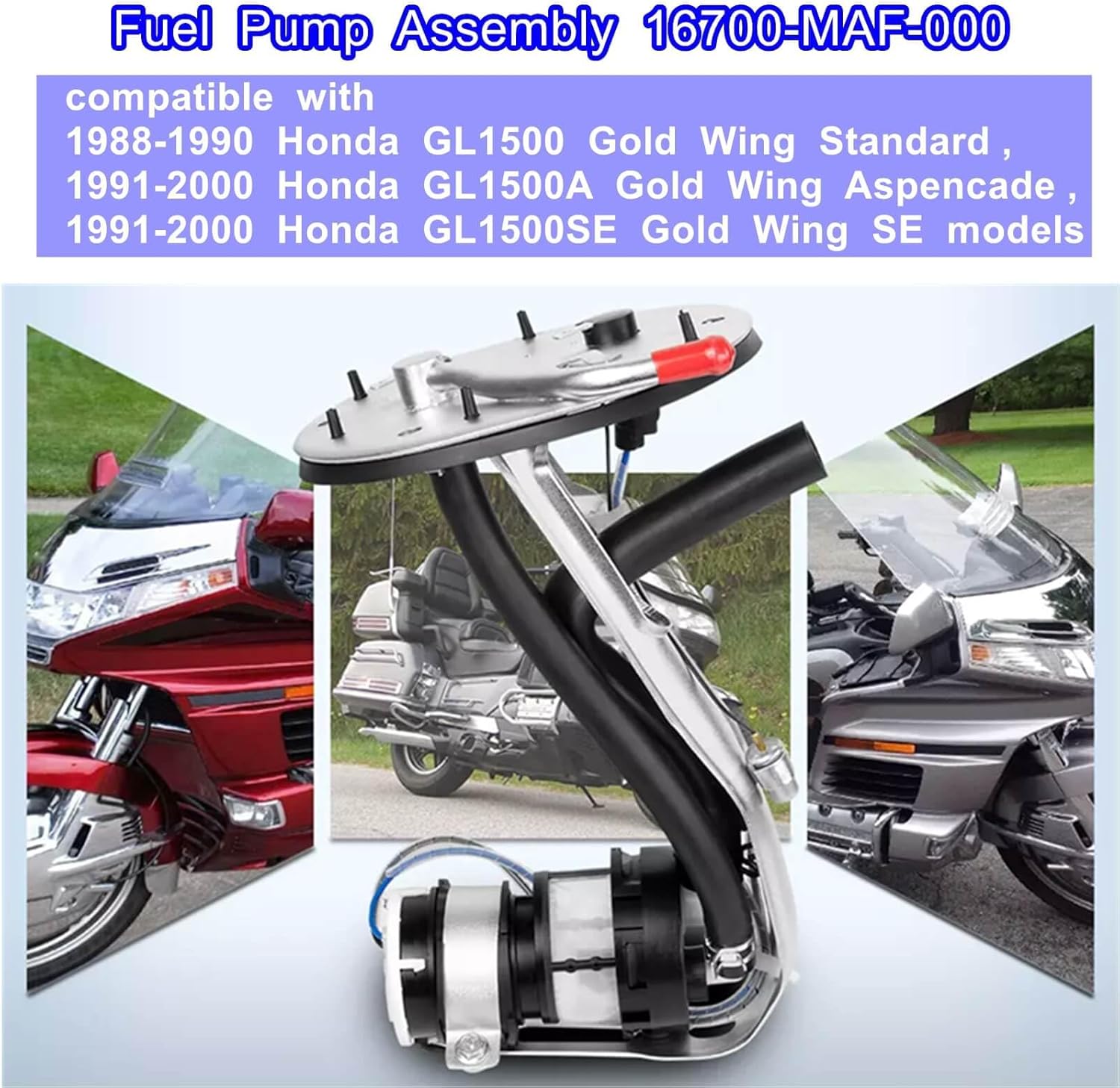 Fuel Pump ASSEMBLY 16700-MAF-000, Compatible with Honda 1988-1990 GL1500 Gold Wing Standard,1991-2000 GL1500A Aspencade,1990-2000 GL1500SE,Replace 16700-MAF-000 16700MAF000