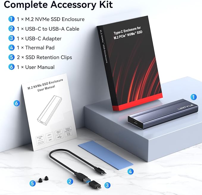 Caja externa para SSD M.2 NVMe USB 3.2 aluminio sin herramientas miniatura 6