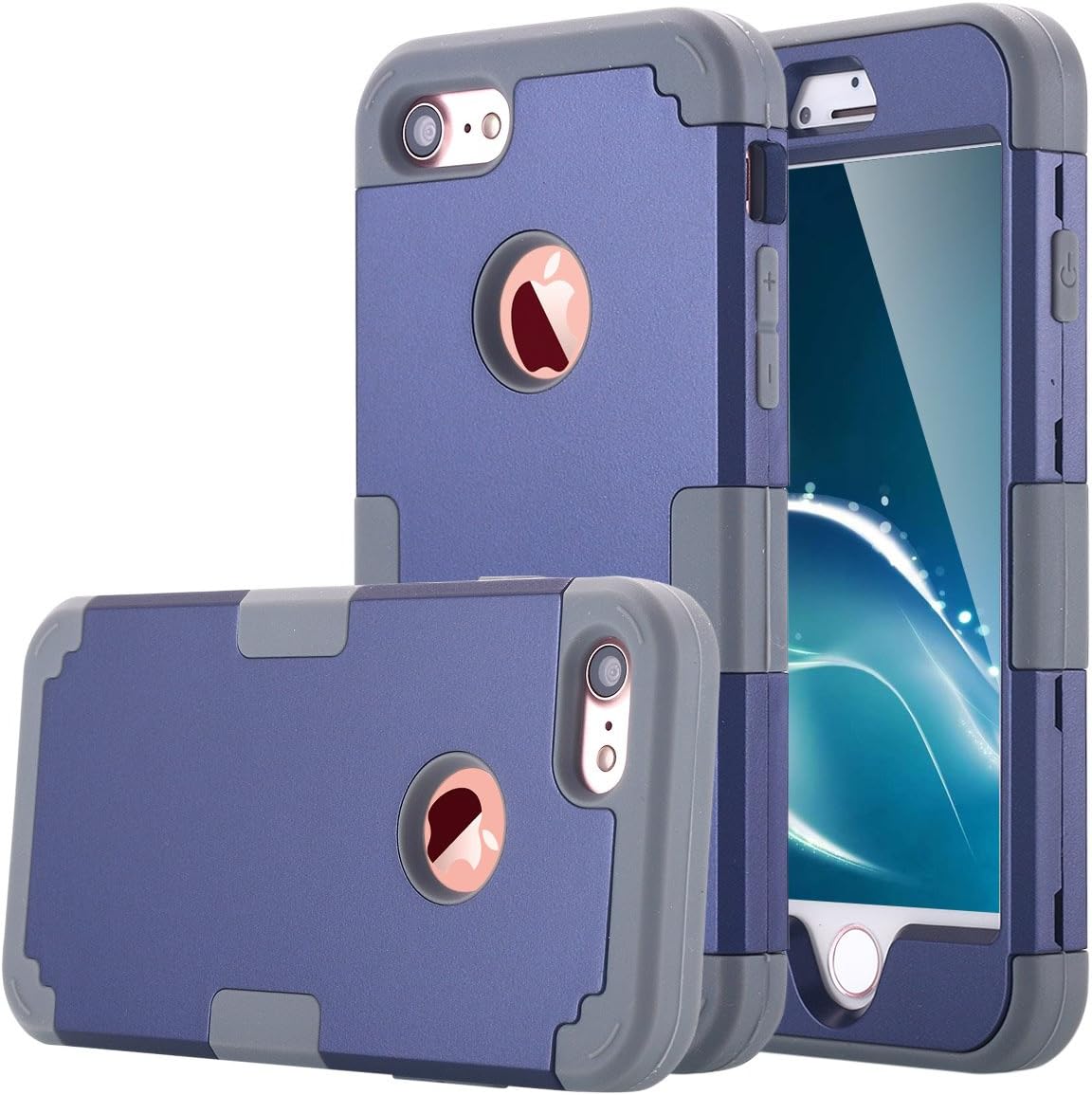 LONTECT Hybrid Heavy Duty Shockproof Full-Body Protective Case with Dual Layer Hard PC+ Soft Silicone Impact Protection for Apple iPhone 7, Royal Blue/Grey
