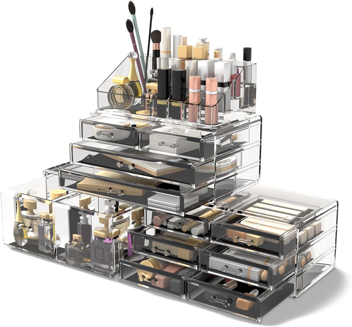 Makeup Cosmetic Organizer Storage Drawers Display Boxes Case with 12 Drawers(Clear)
