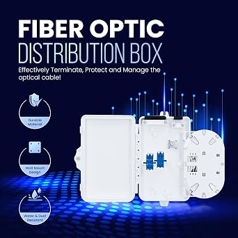 ETS Fiber Optic Distribution Box 2 Core IP65 Waterproof, UV Resistant, FTTH, FTTx, Wall/Pole Mountable, Industrial Networks, Fusion Splicing, SC/LC/FC Adapters, Cable Management