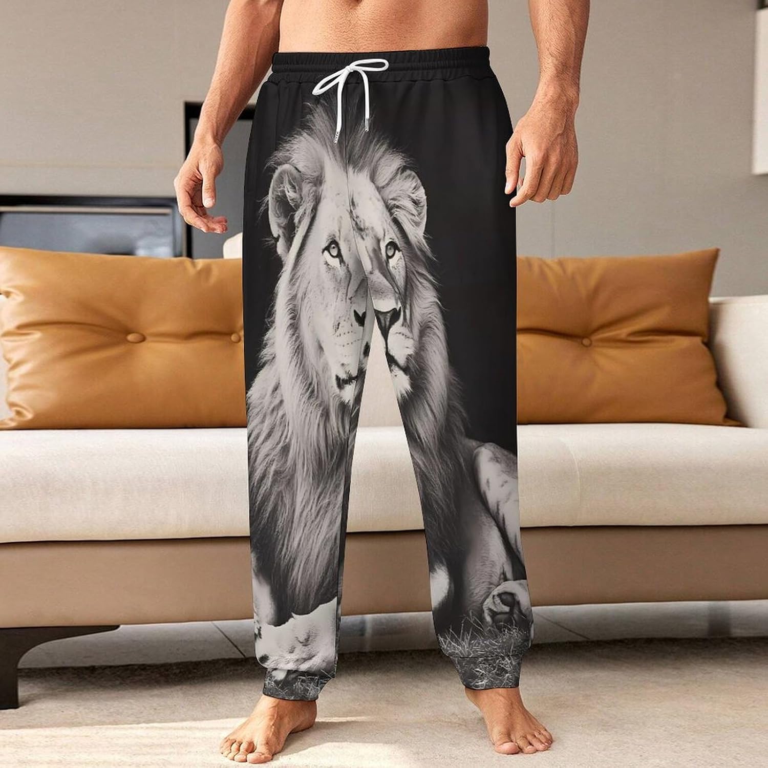 Black And White Liones Men's Pants Athletic Workout Sweatpants Jogger Casual Pant for Sports Home