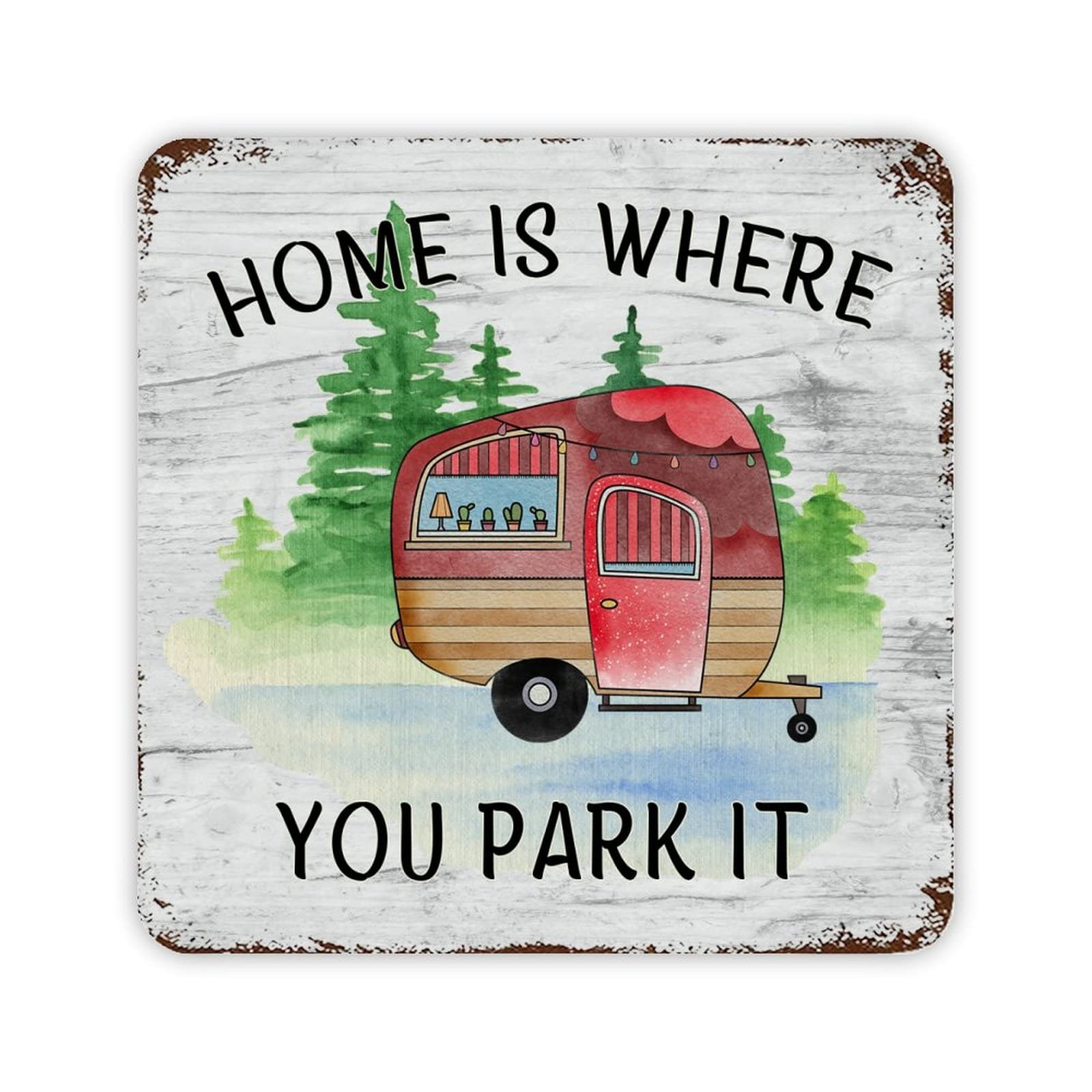 ENEDNATE Retro Camping Quotes Metal Sign Home is Where You Park It Vintage Metal Tin Sign for Home Garage Men Cave Yard Decor Camper Gifts 12x12 inch