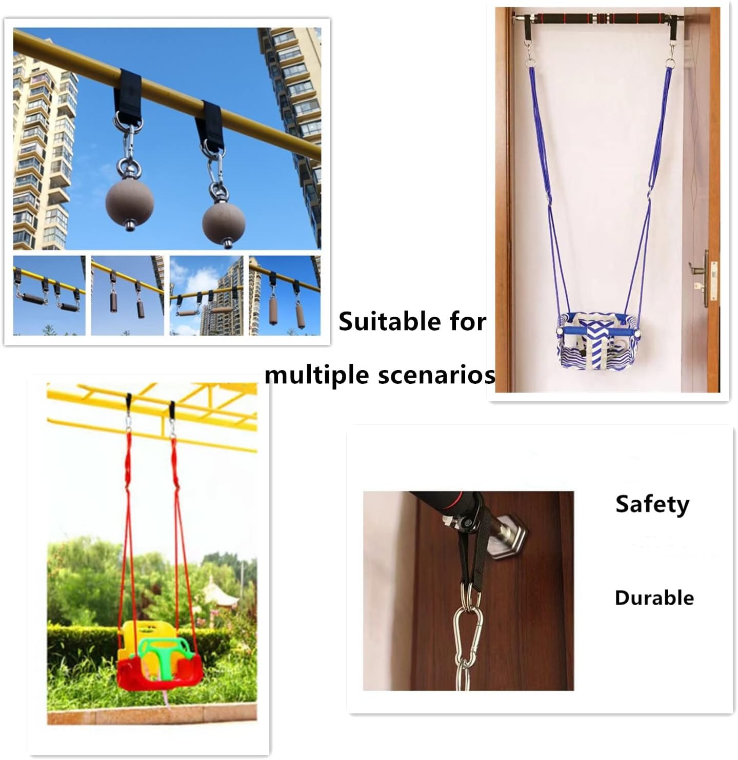 Hammock Tree Swing Straps Kit,Short Hanging Straps 2 Pack with 2 Heavy Duty Hook Clasps(Holds 440lbs) for Swing Hammocks Seat Pulley System Gym Equipment - Image 6