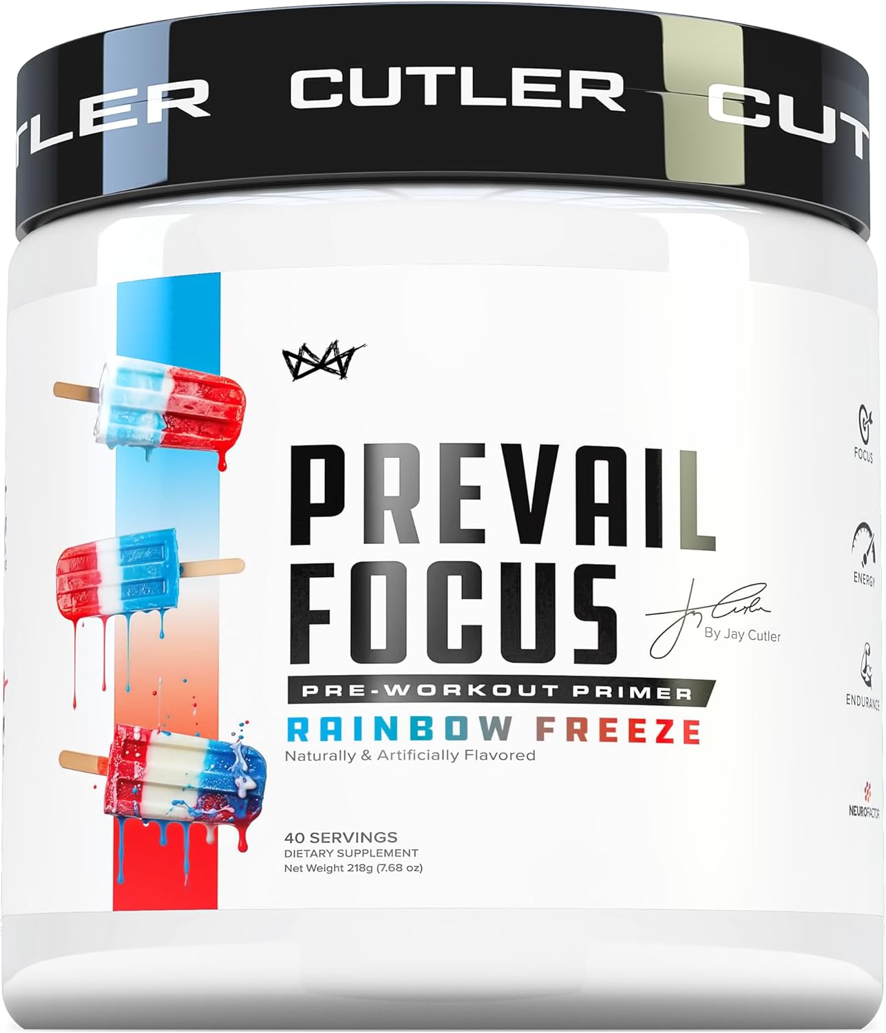Prevail Pre Workout Powder with Nootropics: Pre Workout for Men and Women, Cutting Edge Energy and Focus Supplement with L Citrulline, Alpha GPC, L Tyrosine, Neurofactor | Rainbow Freeze, 40 SRV