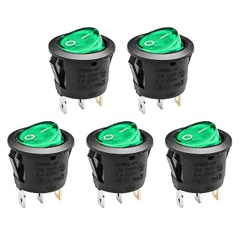 SPDT 3 Pins 2 Position ON/Off Green LED Rocker Toggle Switch