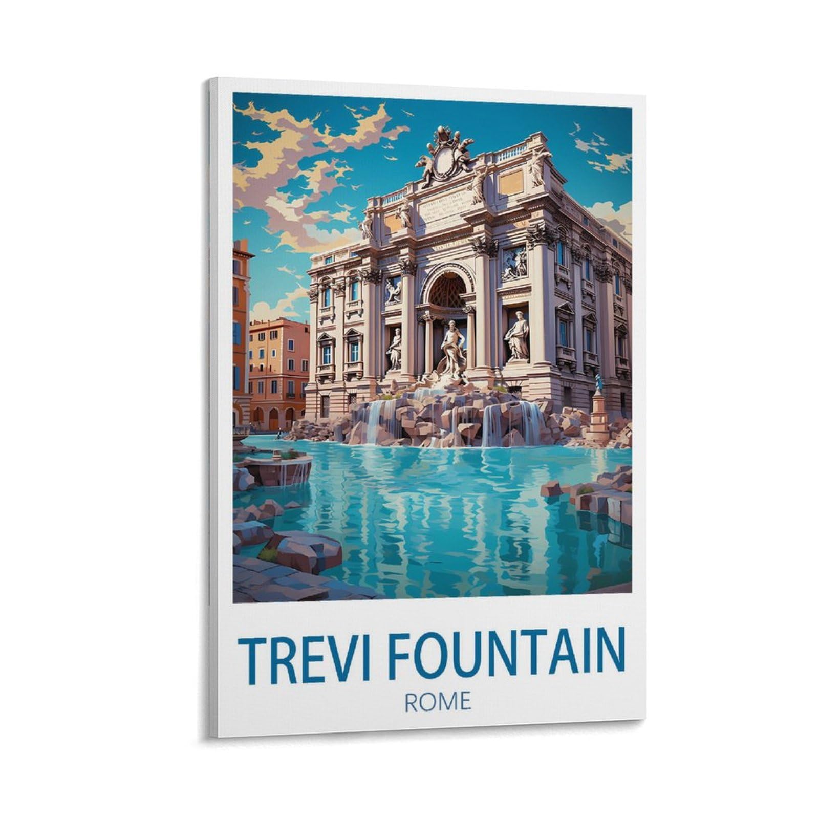 Puplum Frame-Style Trevi Fountain Rome Vintage Travel Poster Landscape 16X24inch(40X60cm) Canvas Wall Art Posters For Living Room Decor Paintings For Home Decor