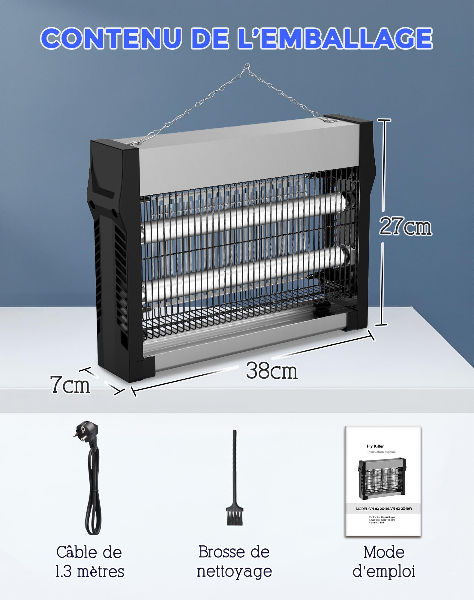 Lampe Anti-Moustique 20W 2500V Tue Mouches Électrique 80 m² Destructeur d’Insectes Intérieur Extérieur