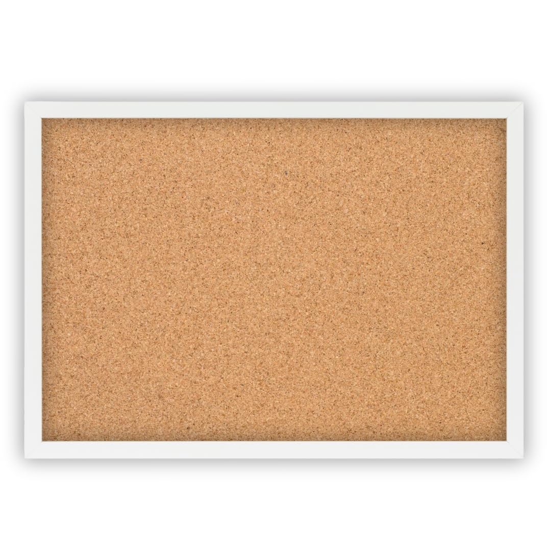 CLAMARO Cork Notice Board 40 x 30 cm, Matt White MDF Frame