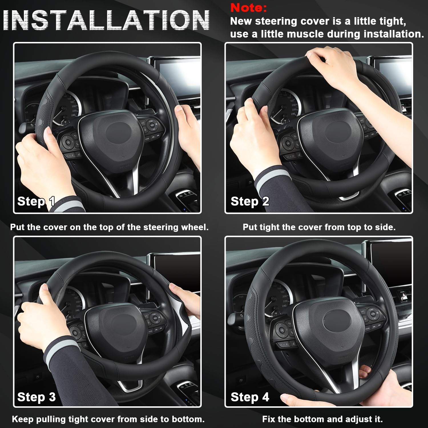 GIANT PANDA Car Steering Wheel Cover for Ford - F150 F250 F350 Expedition, (15.5-16 inches - Black)