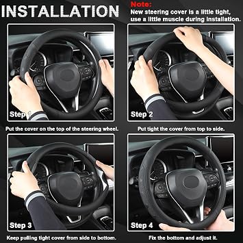 GIANT PANDA Car Steering Wheel Cover for RAM 1500 2500 3500, Compatible with Dodge RAM 15.5-16 inches - Black