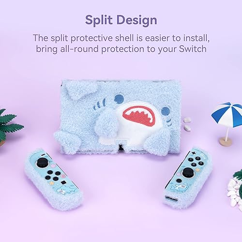 Miniatura 7 de GeekShare Bonita funda protectora de felpa, absorción de golpes y antiarañazos, compatible con el modelo OLED de Nintendo Switch, tiburón de peluche
