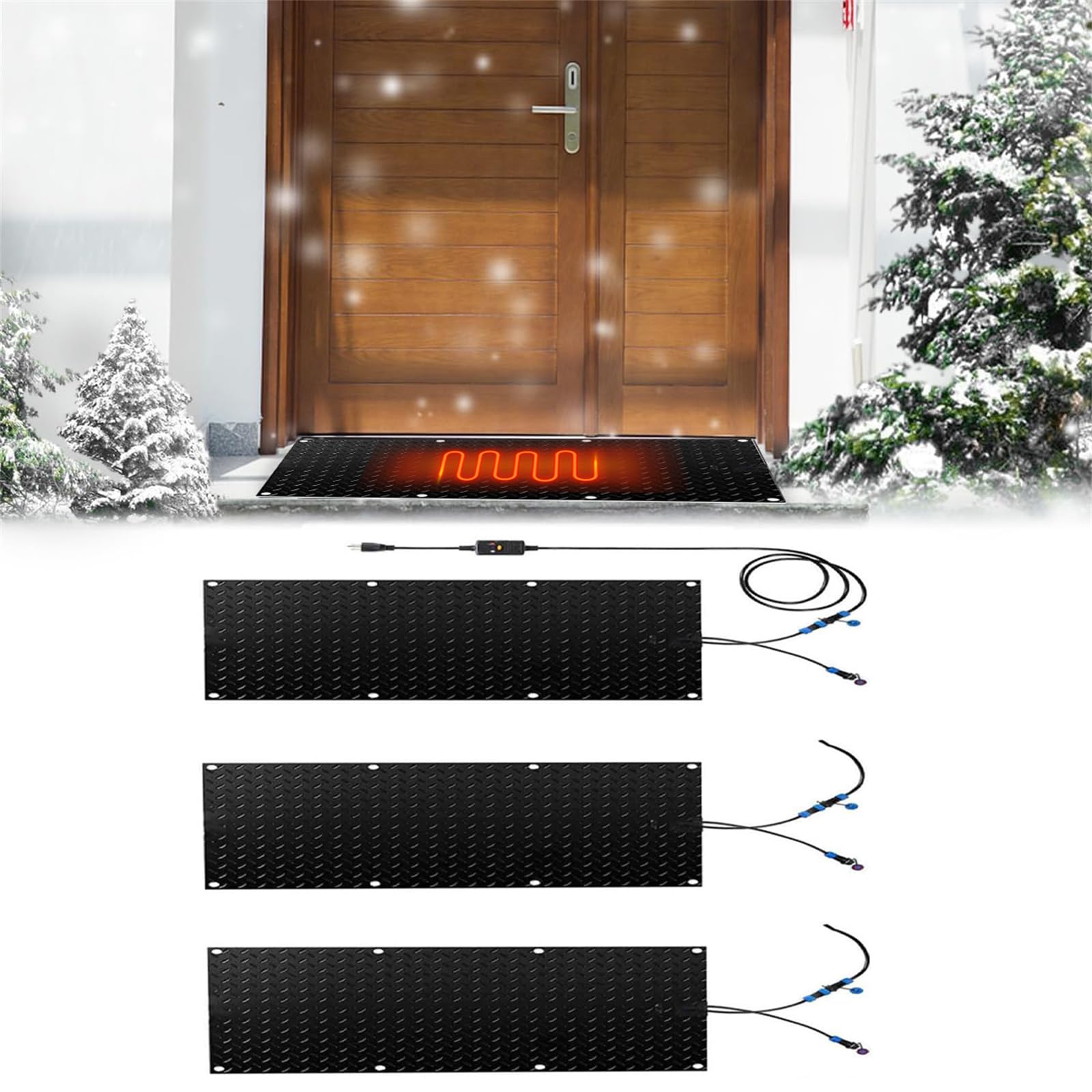 Tapis Chauffants pour Fonte de Neige, Tapis d'allée Chauffant d'extérieur pour escaliers d'hiver, marches, Portes, trottoirs, garages, terrasses (10 x 15 Pouces, pièces) 10 * 15in 3pcs