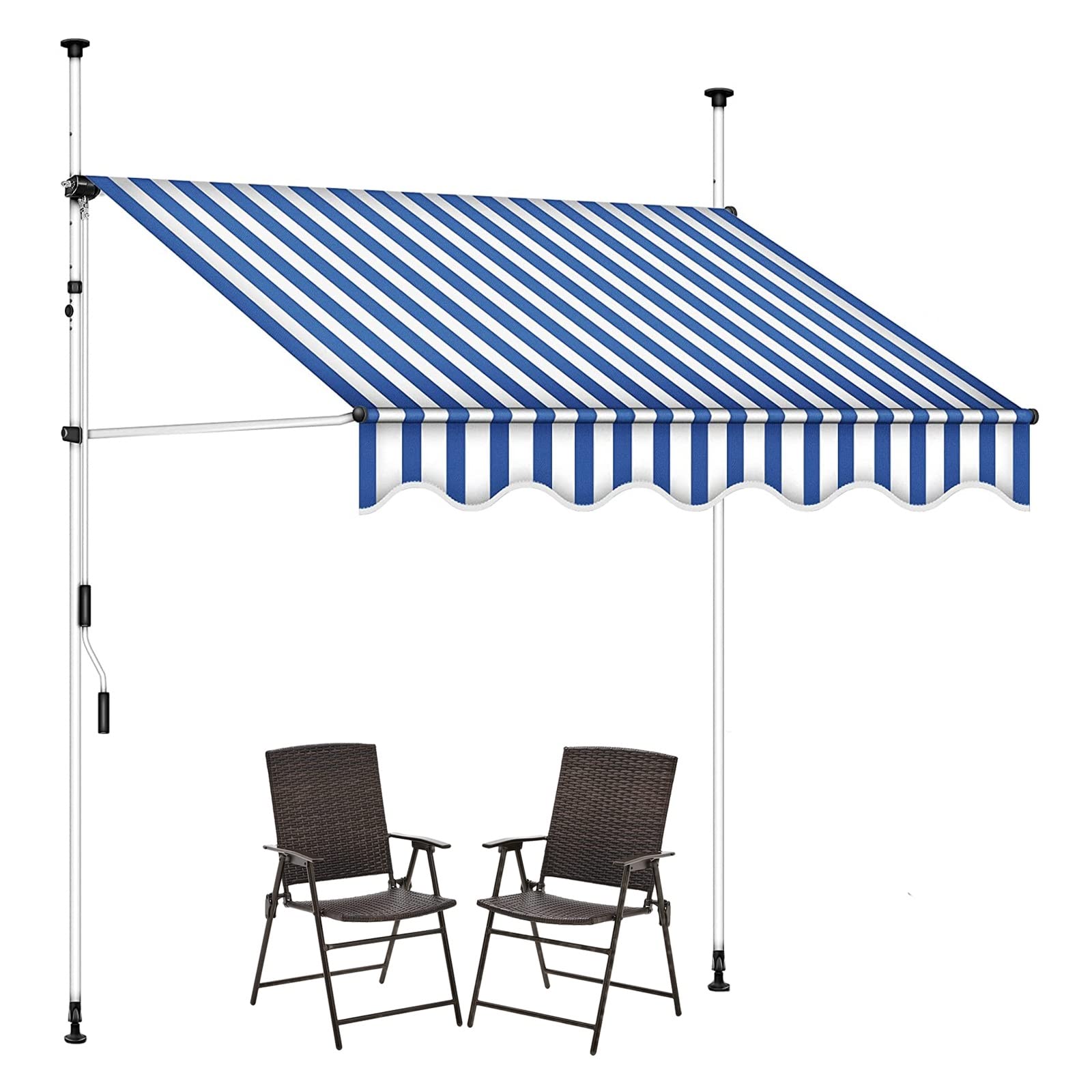 veranda markisen WOLWES Klemmmarkise mit Kurbel für Terrasse, Wasserdicht Markisen, Sonnenschutz für Türen, Balcony, Veranda, Markise Balkon Ohne Bohren (Color : Blue-White, Size : 3.5m/137in) Garten Color:Yellowstone/Lumalens Silver Ion+Lumalens Amber Wand- und Geländerhalterungen für UPC : 761294513521