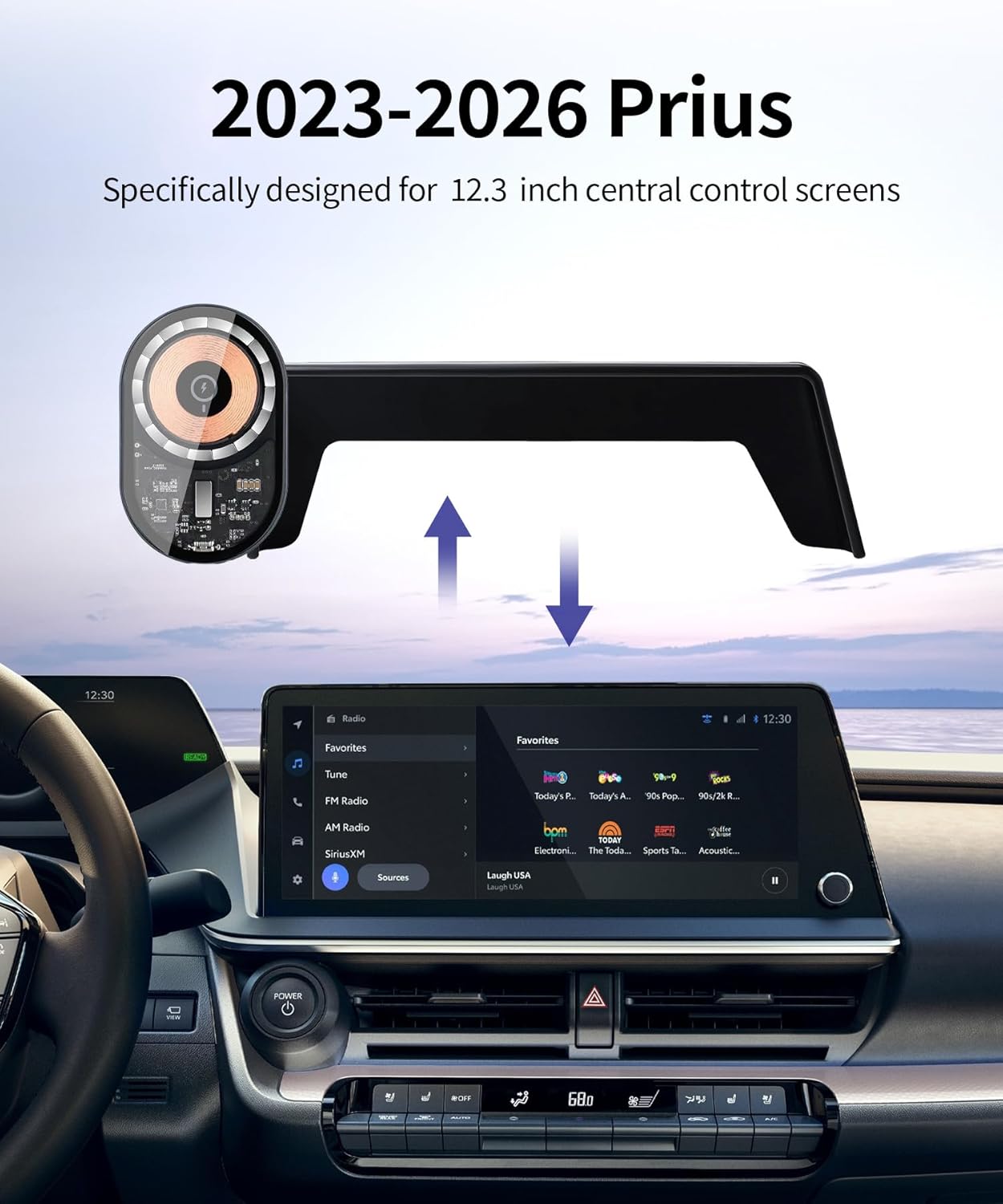 Wireless Charging car Phone Holder for Toyota Prius 2023-2026 Accessories 12.3 inch Screen Fixed Clip,360° Rotation car Phone Mount Compatible with MagSafe