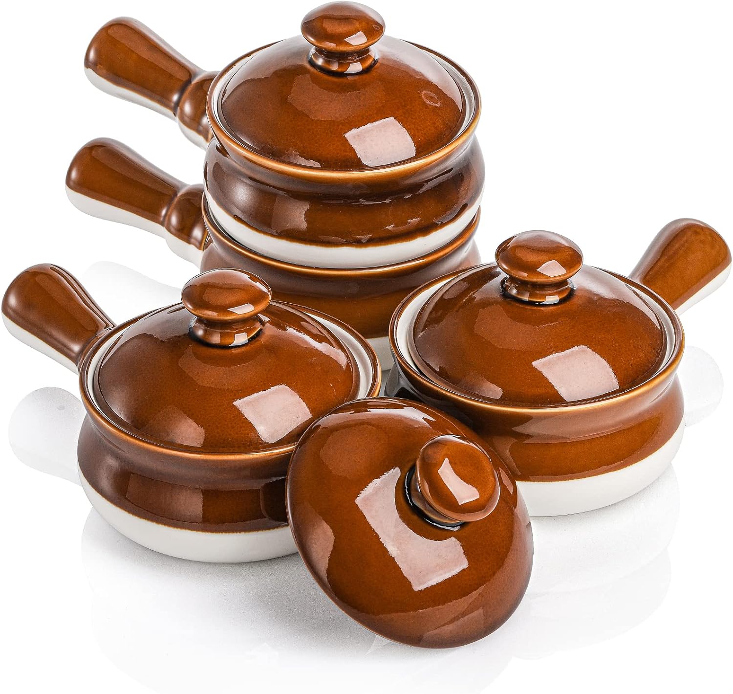 AVLA 4 Pack French Onion Soup Crock, 13 Ounce Porcelain