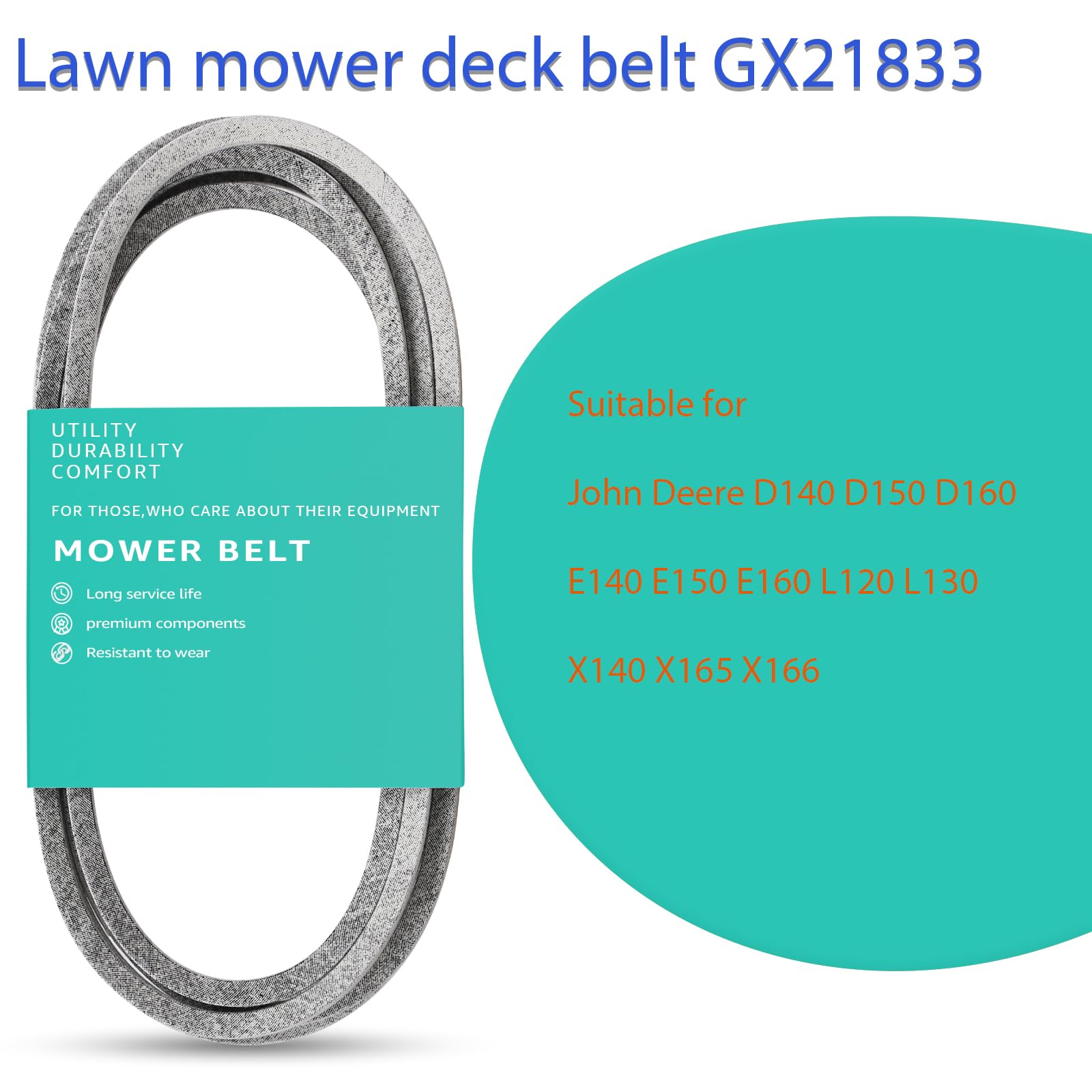 John Deere L120 Deck Belt GX21833 Mower Drive Belt Fits John Deere GX20571 D140 D150 D160 L120 L130 145 155 Craftsman Lawn Mower Parts