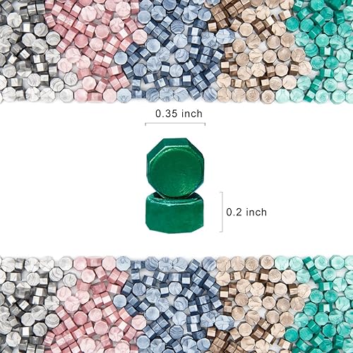 Miniatura 4 de 200 cuentas de sello de cera verde metálico, cuentas de sello de cera de Navidad verde pino a granel para invitaciones de boda, sello de cera de