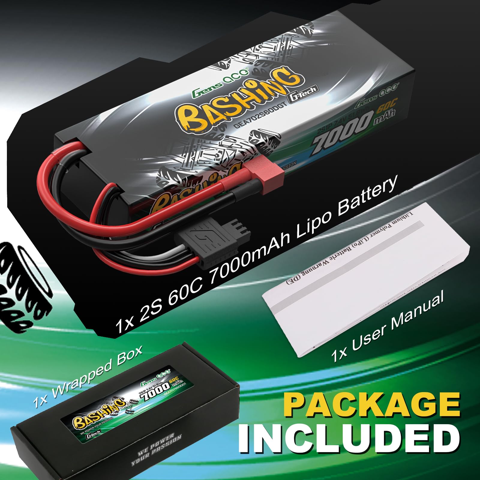 Gens Ace 2S 7,4V 7000mAh 60C LiPo akumulator G-Tech T (Deans) Bashing RC 1:8 1:10