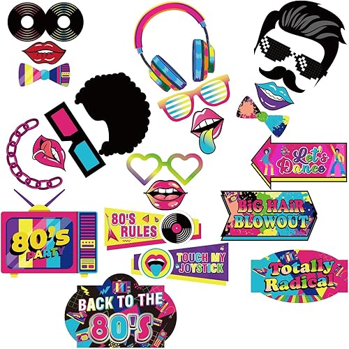 Miniatura 7 de M AMFEOV 40 accesorios para cabina de fotos de los años 80, decoraciones de fiesta de los años 80, decoraciones de fiesta de cumpleaños de los 80,
