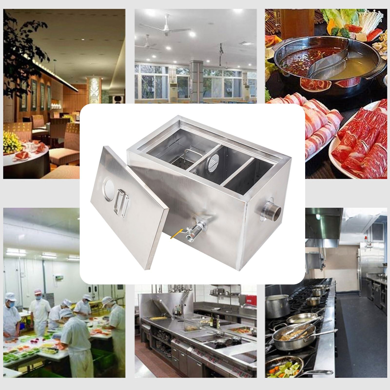 Trappole per Grassi Commerciali,Separatore di Grasso In Acciaio Inossidabile, Degrassatore Sottolavello Ingresso Acqua Laterale per Cucina (Size : 40 * 25 * 25cm/16 * 10 * 10in)