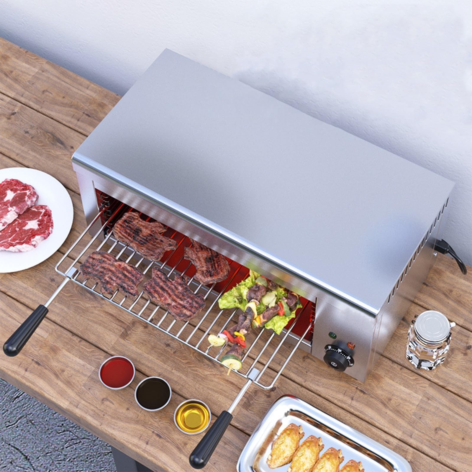 Barbacoa Eléctrica De Interior Con Parrillas, 4 De Altura Regulable, 2000W Y 30L - Sistema Sin Humo, Control De Temperatura 50-300°C, Ideal Para Cocina Saludable