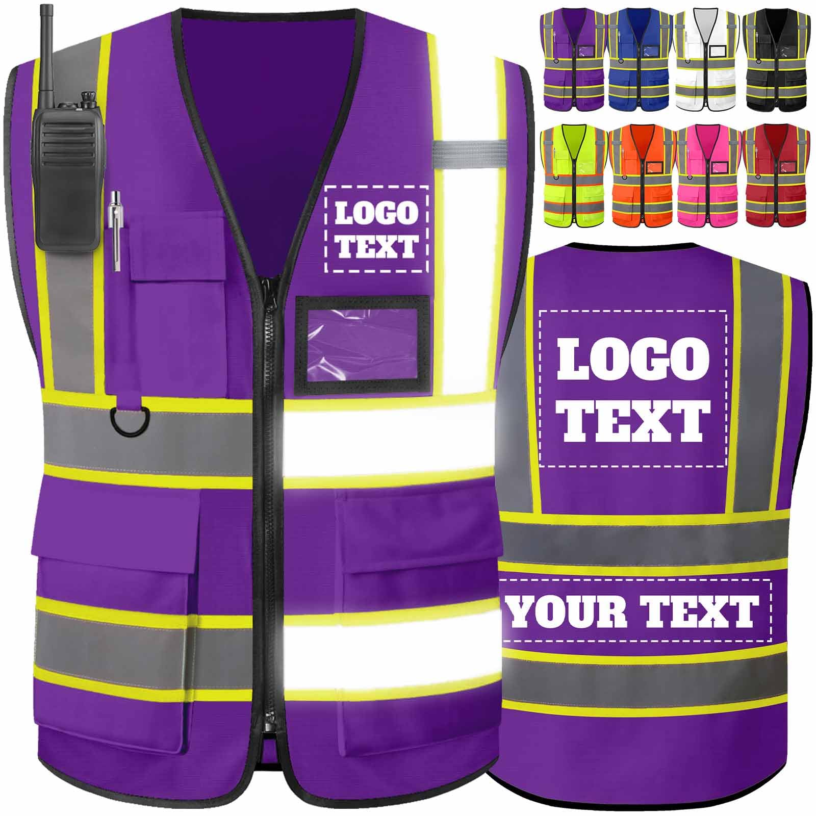 Custom Safety Vest High Visibility Reflective Personalized Logo Vests with Pockets Hi Vis Men Women Construction Work