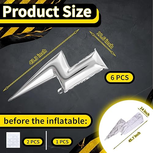 Miniatura 9 de 6 globos de rayos de 45 pulgadas, globos de aluminio de Mylar de color amarillo para fiestas, globos flotantes en forma de rayo trueno para niños,