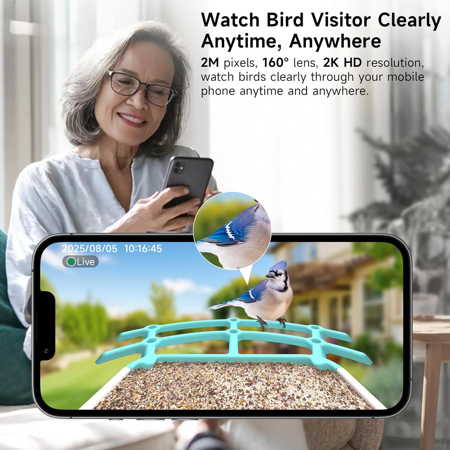 Smart Bird Feeder with Camera, AI Bird Species Identification, 5W Solar Panel, 2K HD Video Live Stream Camera, Full Color Night Vision, 32G Card Included, Instant Arrival Alerts, 2.4Ghz Wi-Fi Only