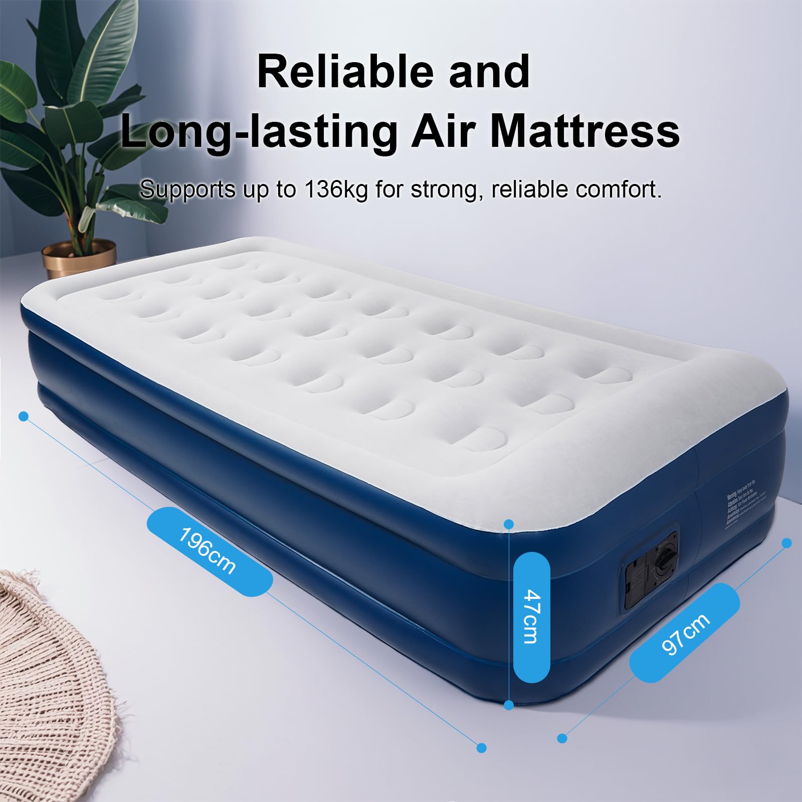 Gmornxen Matelas Gonflable 1 Personne Avec Pompe Intégrée - Gonflage 2 Minutes - Lit Portable Avec Oreiller