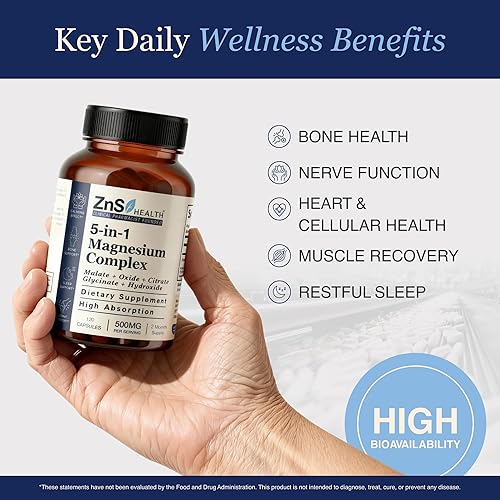 Miniatura 3 de Glicinato de magnesio 5 en 1 de espectro 5 en 1 de ZnS Health, malato, citrato, óxido, hidróxido para energía, nervios, músculos, sueño
