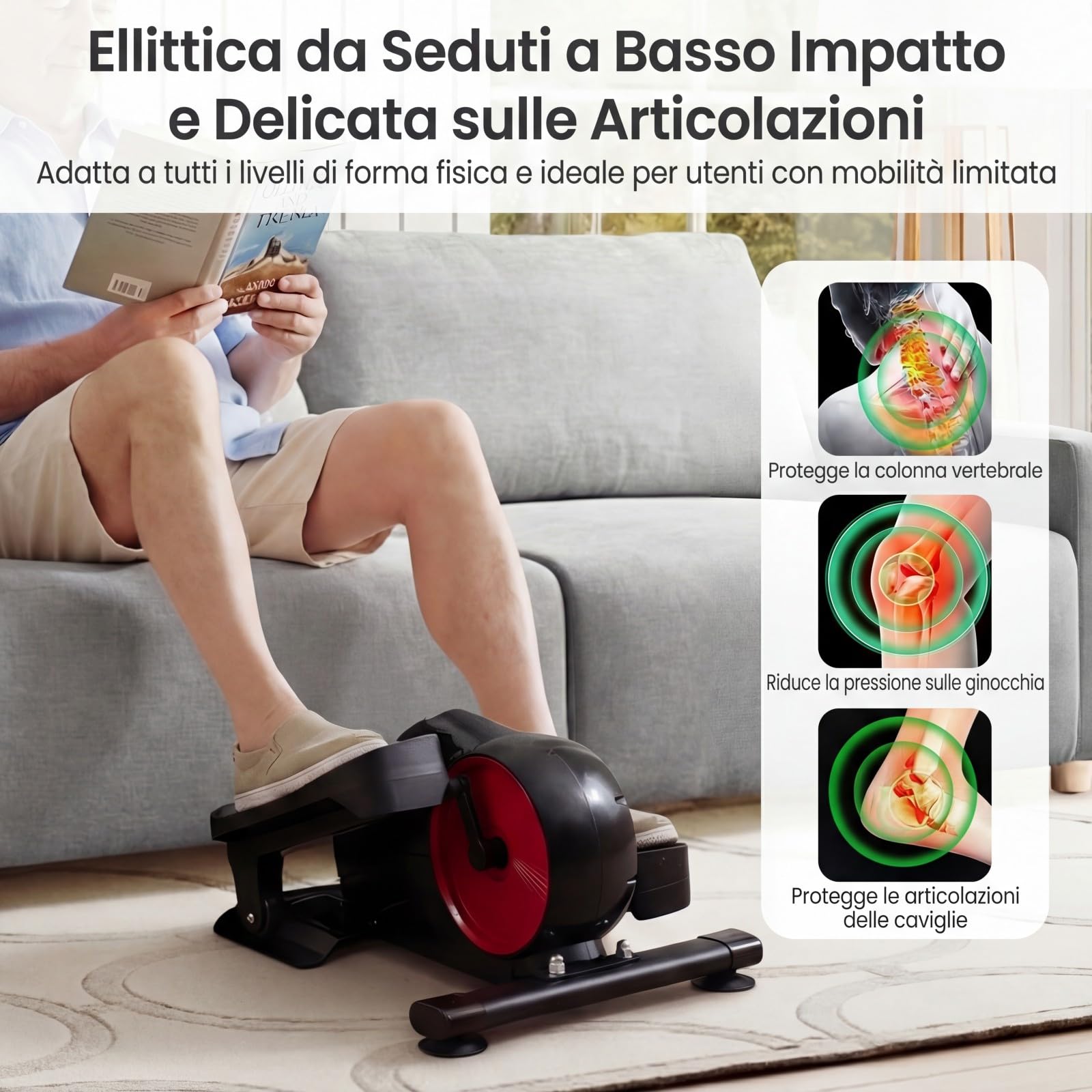 COSTWAY Ellittica sotto Scrivania, Pedaliera Riabilitazione Silenziosa, con Monitor e 8 Livelli di Resistenza Magnetica Regolabili e Display LCD, Mini Ellittica Portatile per Casa e Ufficio