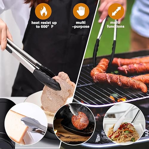 Miniatura 2 de Juego de 2 pinzas de cocina de acero inoxidable para cocinar, pinzas extra largas de 12 y 16 pulgadas, pinzas de cocción de alta resistencia al