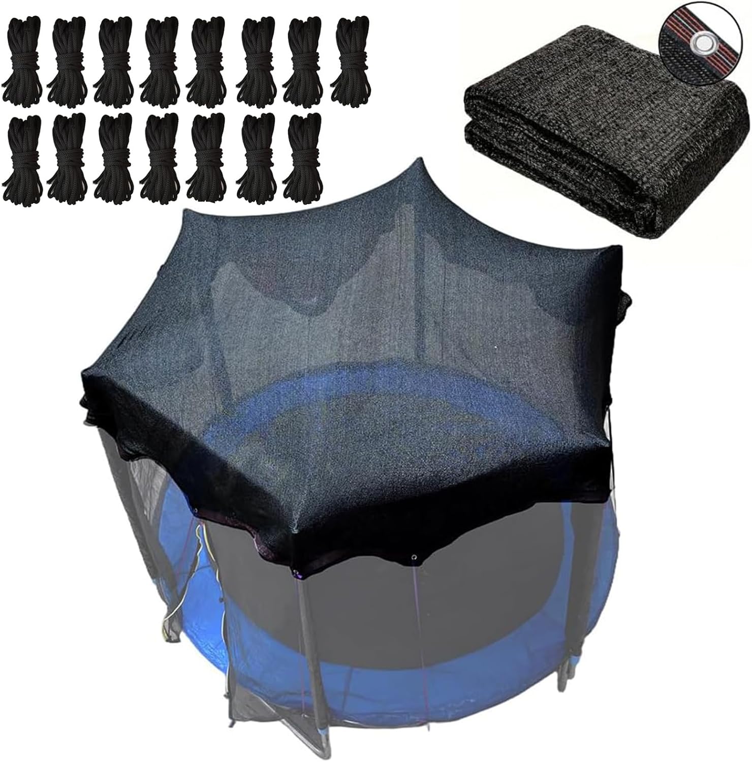 Trampoline Shade Cover 90% Shading Ratio Black Sunshade Tent Top Cover 10ft 12ft 14ft for Round Trampoline, Easy to Install for Backyard Playground, Sunproof Net for Outdoor, Tent Only (Fits 14FT)