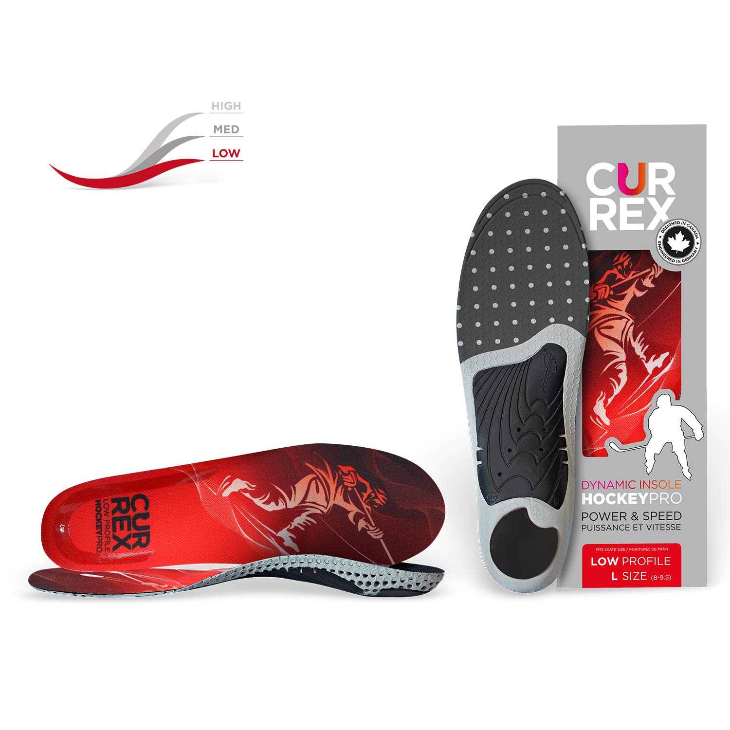 CURREX HockeyPro Insoles for Hockey Skates & Ice Skating – 3D Dynamic Arch Support to Improve Stability, Anti-Slip Heel for Optimized Movement – for Men & Women – Low Arch, XL
