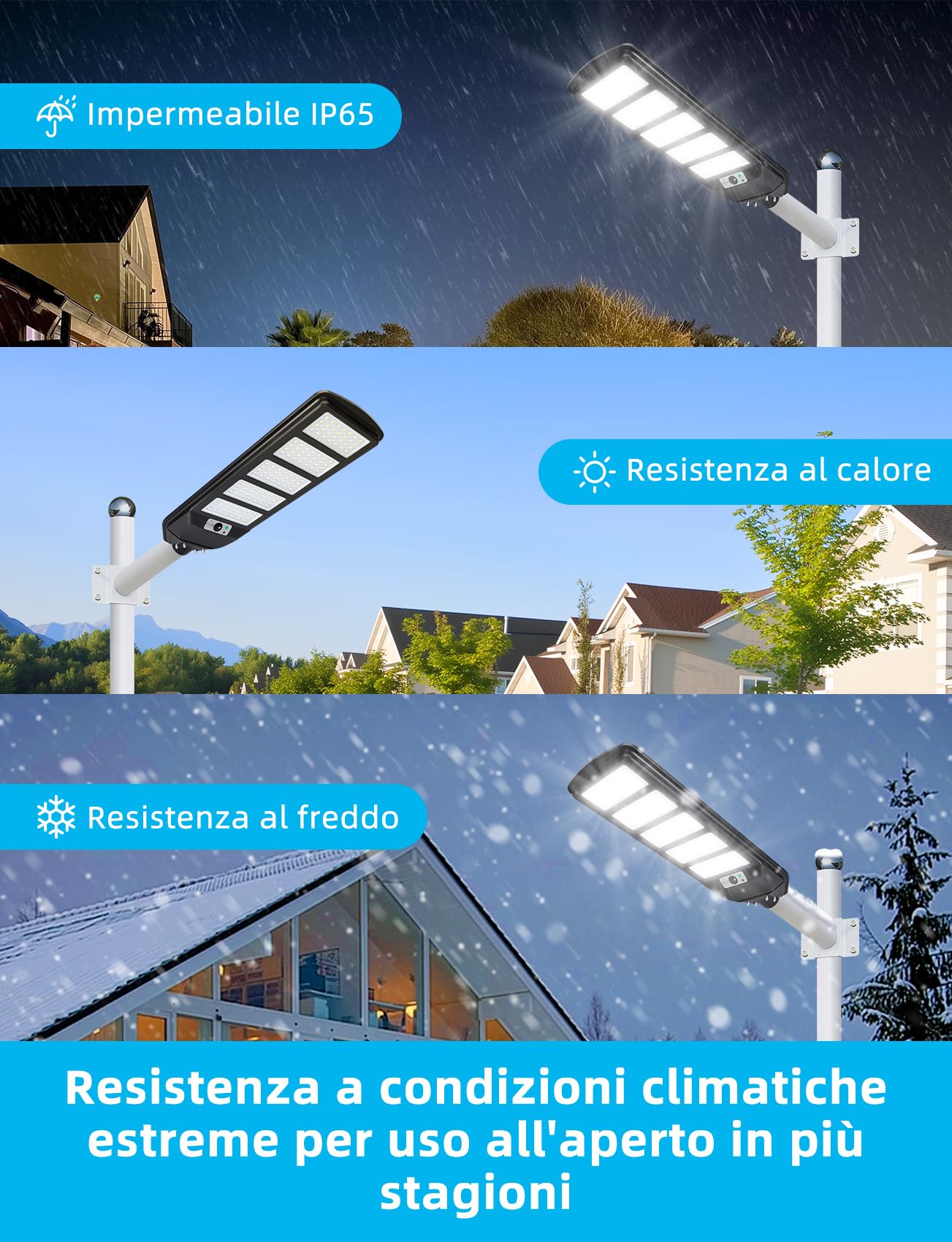 Aigostar - 300W Lampione Solare da Esterno con Sensore di Movimento, Telecomando, Impermeabile IP65, 3000LM Luce Fredda 6500K, Lampioni Solari LED per Giardino, Cortile, Strada (Non Include il Palo)