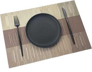 JASHII Placemats Set of 6, Placemats Stain PVC Table Mats Woven Vinyl Placemats, Placemats for Dining Table (6Pcs Bamboo Pattern,Gold)