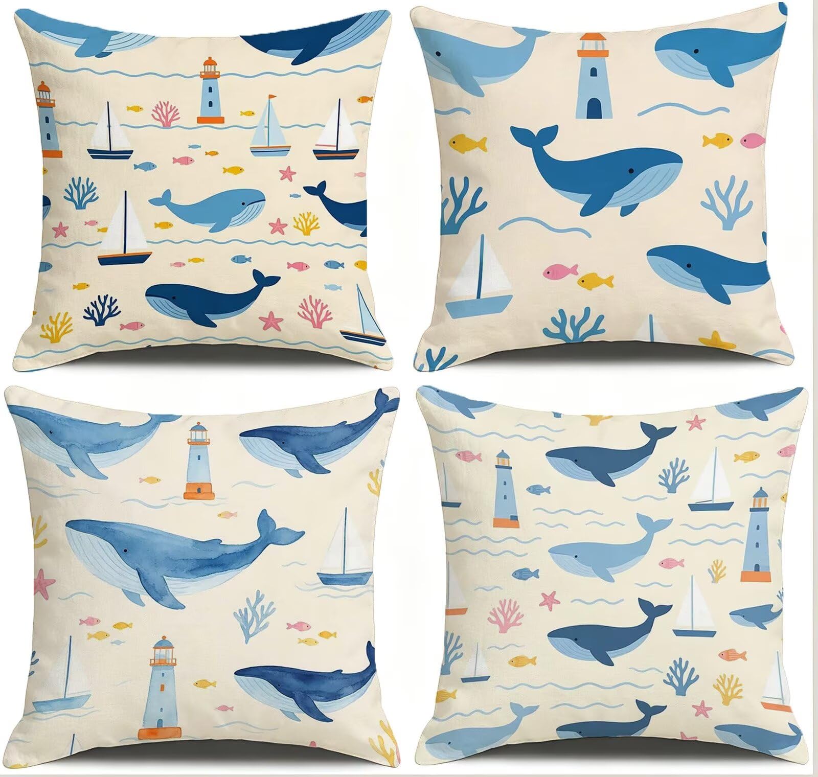 Blu Federe Cuscini Divano 50x50cm, Cuscini da Esterno Set de 4, Cod-137 | Lin Copricuscini Decorativi Letto Arredo, per Letto, Soggiorno, Giardino, Esterno, Casa Decorazione Set di 4 Animale
