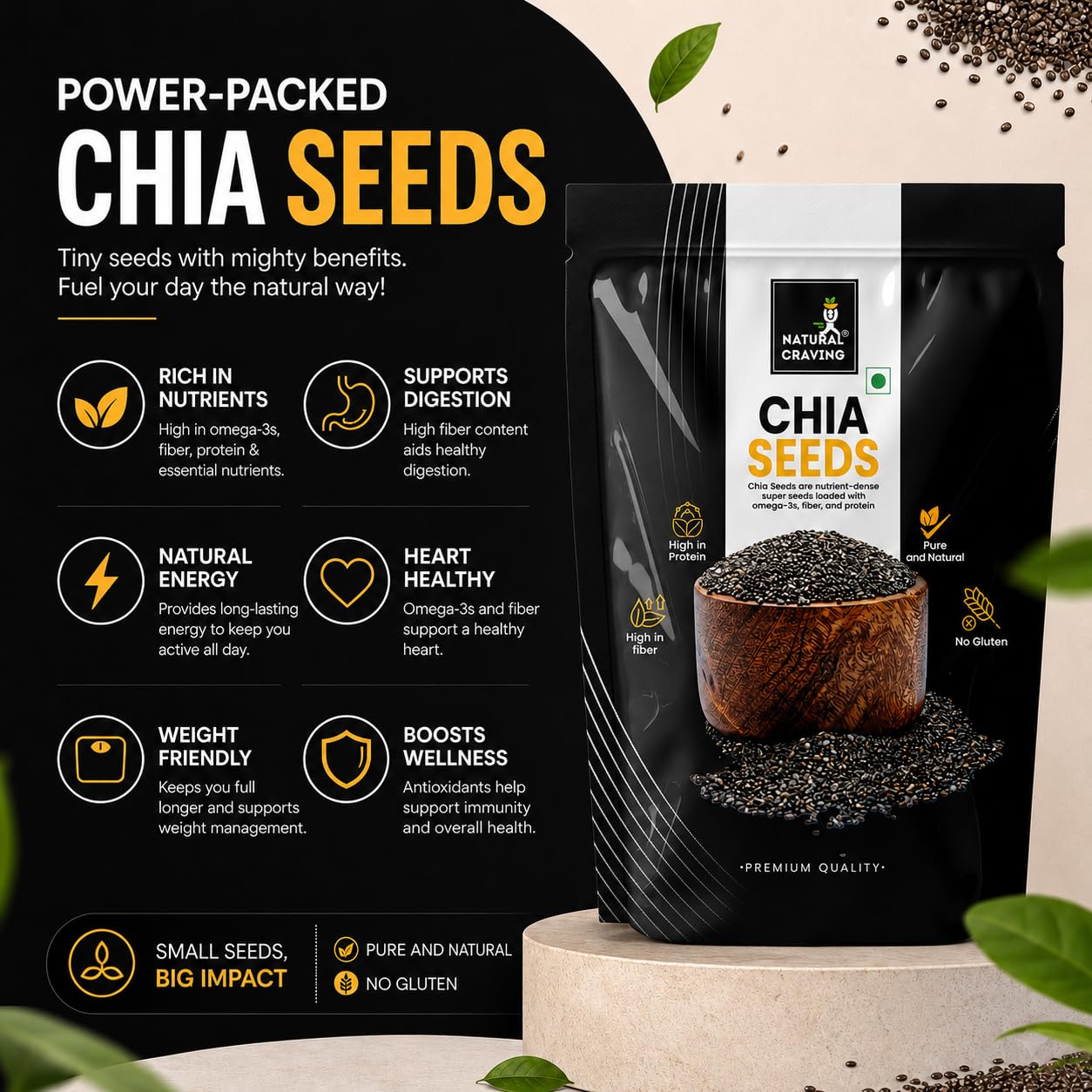Natural Craving Super Seeds Combo Pack 400g | Sunflower, Pumpkin, Chia & Watermelon Seeds(Small Size) | Nutrient Rich | Perfect for Snacking, Smoothies & Salads(100g Each) — Amazon image 3
