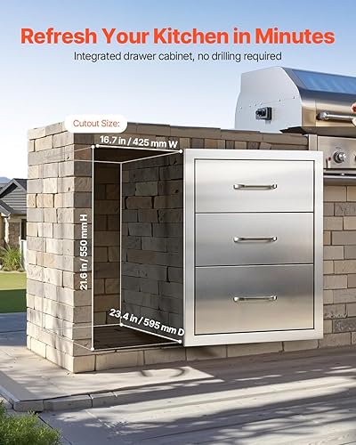 Miniatura 158 de VEVOR Cajones de cocina para exteriores, 30 pulgadas de ancho x 10 pulgadas de alto x 20 pulgadas de profundidad, cajones horizontales de acceso