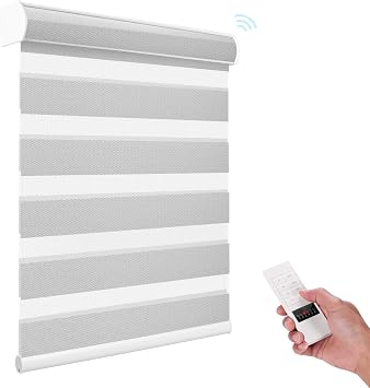 ACMEART Motorized Zebra Blinds with Remote,Dual Layer Electric Window Shades,Light Filtering Automatic Blinds for Home and Office Custom SizeLight Grey