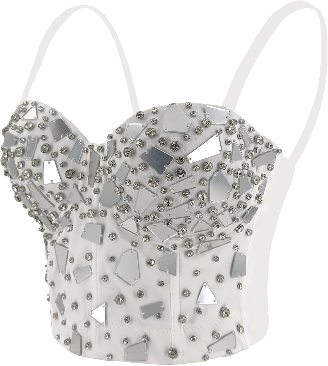 ELLACCI Sexy Glass Mirror Diamond Bustier Crop Top Push up Corset Top with Detachable Straps