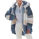 2024 New Rcontrasting Lamb Wool Padded Coat Sherpa Hoodie Lined Jacket Women Faux Fur Shearling Fleece Zip Shacket