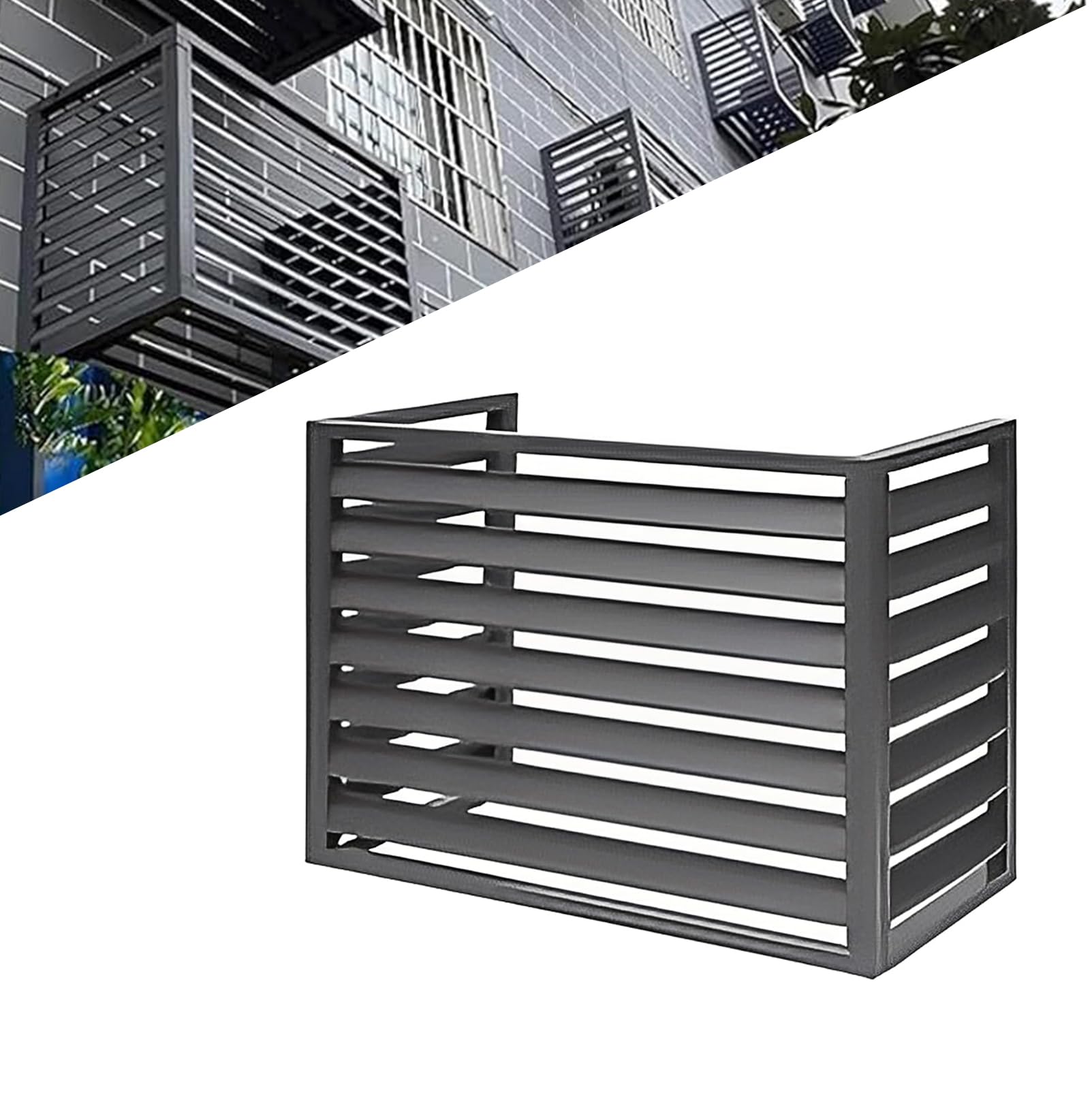 QYMYOZ Outdoor Air Conditioner Cover for Heat Pump - Decorative Privacy Fence Screen, Noise Reduction Barrier with 45° Inclined Grille, Weatherproof & Durable, Ideal for Garden
